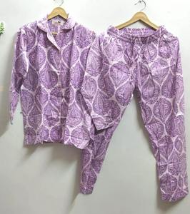 Ensemble de pyjama simple et sexy en coton indien fait à la main motif floral séchage rapide longue tenue personnalisé pour femmes hommes grande taille - Product Image 4