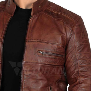 2024 hommes de haute qualité col montant veste d'hiver véritable peau de vache noire veste en cuir pour hommes - Product Image 6