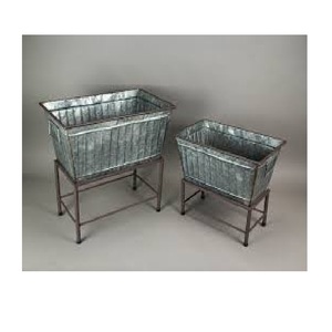 Lot de trois jardinières rectangulaires en métal galvanisé avec supports Lits de jardin surélevés pour l'extérieur et le patio - Product Image 2