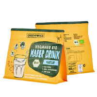 Sac à fond plat avec fermeture éclair, 400g, 14.11oz, 0.88lb, 150 microns, orange, bleu, blanc, noir, MATT OPP/papier/NY/PE, qualité alimentaire, pour poudre alimentaire
