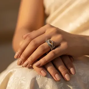 แหวนเงินแท้ 925 ประดับคริสตัลและพลอยซิทริน สำหรับเป็นของขวัญเครื่องประดับสำหรับผู้หญิง - Product Image 2