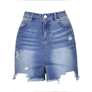 Jupe longue en jean délavé bleu vintage taille mi-haute pour femme Paola Riboni avec fente asymétrique et ourlet brut pour le printemps-été - Product Image 4