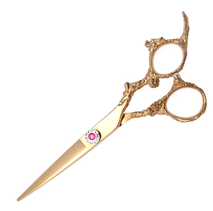 Tijeras de peluquería de acero al carbono con mango de dragón de oro rosa, tijeras de peluquero afiladas rectas, tornillo elegante - Product Image 3
