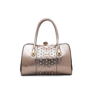 Bolso de cuero gris P35832 para niñas, elegante bolso informal con dos asas, cierre de solapa, Perla y decoración de cadena, forro de cuero - Product Image 3