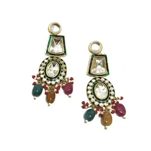 Ensemble de collier en or plaqué or avec diamants multicolores taille émeraude Polki Kundan, bijoux fins pour mariages et cadeaux - Product Image 6
