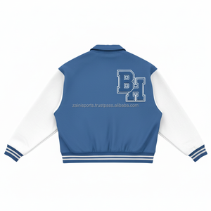 Haute Qualité 350 GSM Laine Varsity Veste Bleu Blanc Conception Logo Personnalisé Broderie Lettre Patch Sportswear Femmes Varsity Veste - Product Image 2