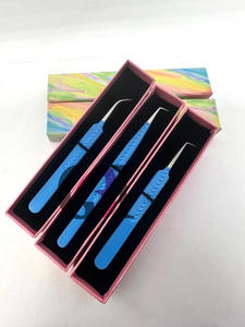 แหนบต่อขนตาสีฟ้าปลายเงิน90องศาอุปกรณ์ความงามสำหรับต่อขนตาสีฟ้าแบบโค้งสไตล์การพิมพ์ใหม่ - Product Image 4