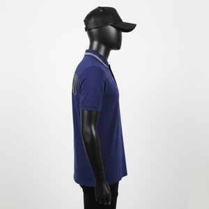 Polo pour homme en coton et polyester de luxe, tissu piqué 220 GSM, bleu royal, logo en strass thermocollé, pour chemises polo t-shirt - Product Image 3