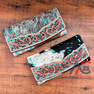 กระเป๋าสตางค์หนังสไตล์ตะวันตกใส่บัตรได้หลากหลายดีไซน์ใหม่กระเป๋าเงินหนังวัวแกะสลักด้วยมือ - Product Image 1