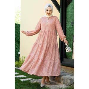 Vestido hiyab de salmón con estampado floral y mangas largas - Product Image 1