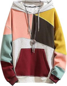 Sudaderas con capucha para hombre Color Block Hoodie con diseño Hip Hop Colorful Hooded Pullover Novedad Sudadera - Product Image 5