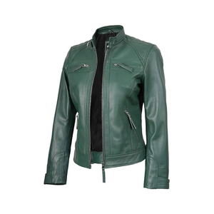 Custom Women <b>Cafe</b> <b>Racer</b> Genuine <b>Leather</b> <b>Jacket</b> Slim Fit Motorbike <b>Jacket</b> Zipper Pockets Private Label OEM Streetwear Waterproof - Product Image 1
