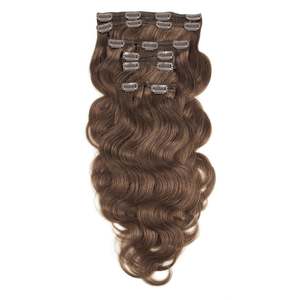 Extensiones de Cabello Humano 100% Remy Ondulado con Clip, 28 Pulgadas, 10A, Super Double Drawn, Marrón Medio, Sin Químicos - Product Image 1