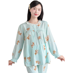 B673 motif ours lin imprimé ensemble de vêtements de maternité doux et absorbant la sueur anti-rétrécissement prix de gros bon choix - Product Image 1