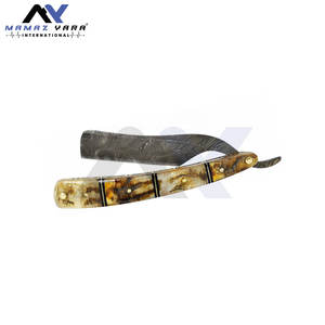 Navaja de Afeitar de Acero de Damasco Hecha a Mano con Mango de Cuerno de Carnero Genuino, Herramienta Tradicional de Afeitado en Húmedo para Barberos - Product Image 5