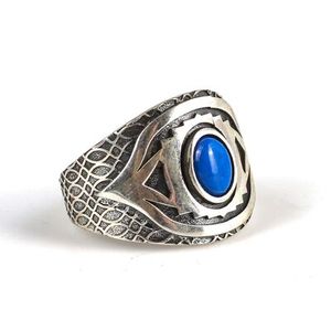 Anillo de Plata de Ley 925 para Hombre con Piedra Natural Lapislázuli, Engaste Ovalado, Diseño Geométrico, Uso Diario, Certificado IGI - Product Image 2