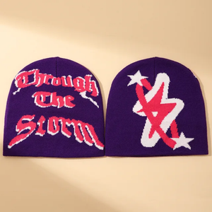 Directo de fábrica al por mayor tejido a mano Jacquard acrílico Beanie sombreros para niños logotipo personalizado y estilo de letra viaje diario - Product Image 5