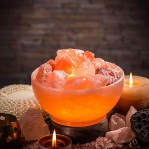 Vente en gros de lampe au sel de l'Himalaya décorative en forme de bol de nuit lampe en cristal avec base en bois fil électrique et ampoule lampe au sel naturel - Product Image 3