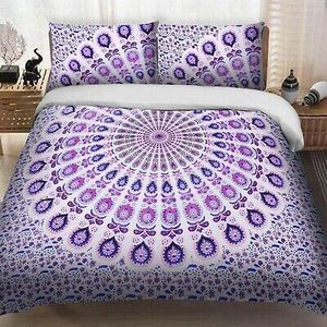Mandala tapisserie housse de couette drap plat et 2 taies d'oreiller assorties indien fait à la main Mandala Hippie housse de couette couverture ethnique - Product Image 5