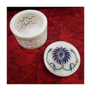 Boîte à bijoux élégante faite main en marbre blanc et pierre de lapis bleu magnifiquement conçue pour l'emballage de stockage - Product Image 3