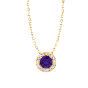 Collar con Colgante Fino de Plata de Ley Chapado en Rodio/Oro Amarillo de 18 Pulgadas con Amatista de Corte Redondo y Piedras Preciosas de Circonita Cúbica - Product Image 1