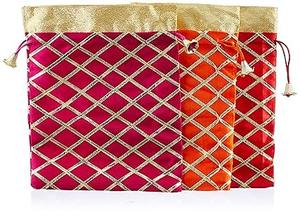 Bolsas de brocado Gota doradas de colores surtidos, bolsa Potli hecha a mano para joyería, nueces, regalos de Navidad, favores de boda Diwali - Product Image 3