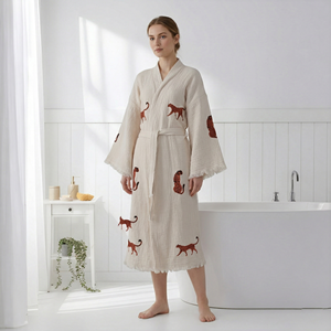 Robe en coton turc à motifs imprimés, marron léopard, kimono - Product Image 1