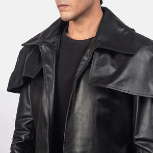 Classic Men's Coats in <b>Black</b> Leather Duster Style - Product Image 4