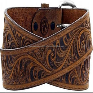 Ceinture en cuir à plis naturels, boucle tressée en laiton massif, solide et durable avec design floral - Product Image 5