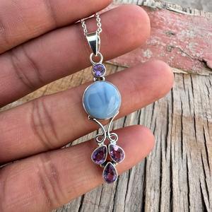 Larimar bijoux en pierres précieuses pour femmes argent Boho Style pendentif bijoux 925 en argent Sterling tendance pendentif fait main cadeau pour maman - Product Image 5