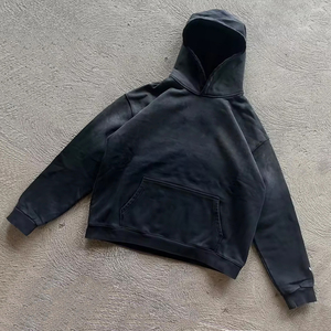 Hoodie court respirant en polyester/coton style vintage, effet délavé, survêtement streetwear, style urbain, léger, décontracté, unisexe, hiver - Product Image 6