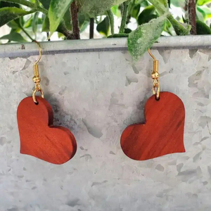 Elegant <b>Diamond</b> Pearl Heart <b>Dangle</b> Stone Flower Patterned <b>Earrings</b> Handmade Wood Drop Jewelry Women Classic Wood Anniversary - Product Image 1