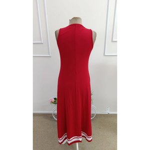 Women's Strappy Round Neck Long <b>Viscose</b> <b>Dress</b> with Ribbon Hem Detail, 34718 - Red - Product Image 6