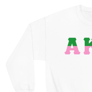   Sudadera de cuello redondo bicolor con letras, blanca con letras griegas verdes y rosas, jersey de forro polar para hermandades - Product Image 2