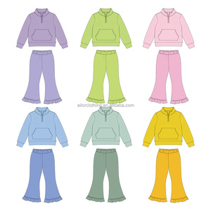 Ensemble deux pièces pour filles : sweat-shirt à col zippé et pantalon évasé en tissu de yoga, tenue décontractée pour l'école - Product Image 3