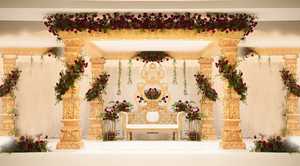 Mandap de Boda con Diseño de Pavo Real en Fibra Dorada, Estilo Gujarati Vivah Mayur, para Bodas al Aire Libre, con Tallado de Pavo Real Dorado, EE. UU. - Product Image 3