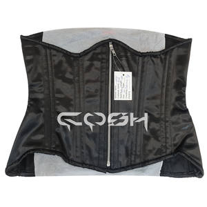 Corset en satin noir à fermeture éclair sur le devant, à armatures en acier, pour la taille, à porter pour les fêtes - Product Image 1