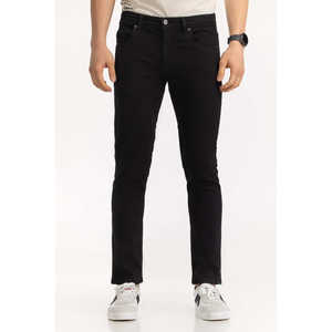 Jean vintage taille mi-haute coupe slim, coupe crayon, jambes larges, en denim délavé, teint uni, délavé foncé, modèle hiver MN-JNS-SS25-015 - Product Image 1