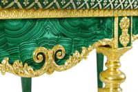 Table basse en malachite semi-précieuse, design antique traditionnel, ensemble bois et pierre, personnalisable, meubles de salon, maison