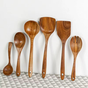 Set di Cucchiai e Forchette in Legno di Teak Ecologico, Utensili da Cucina per Uso Domestico, Best Seller - Product Image 2