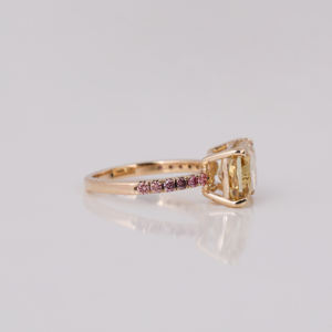 Classique Jaune Radiant Cut Lab Grown Diamond Bague de fiançailles 14KT plaqué or à la mode rose coupe ronde diamant pavé bague de réglage - Product Image 6