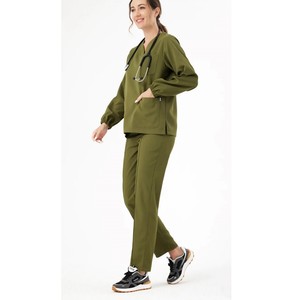 Conjuntos de uniformes médicos de hospital de cintura elástica con cuello en V de calidad superior para mujer 100% Spandex verano e invierno uniformes médicos Pantalón recto - Product Image 4