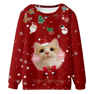 Sudadera Navideña Informal para Mujer, Estilo Americano, Otoño Invierno, Sudadera con Capucha de Punto con Cabeza de Anciano Navideño y Logotipo Frontal - Product Image 2