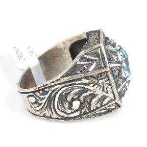 Men's 925 Sterling <b>Silver</b> Octagonal Aquamarine <b>Ring</b> Pen-Shaped with Zircon Stone Gift - Product Image 3