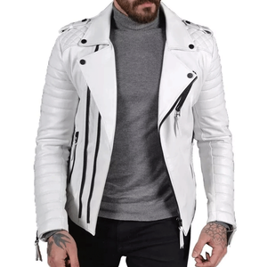 Veste de moto en cuir véritable de Style motard blanc pur avec veste de moto en cuir de course de piste protégée CE blindée pour hommes - Product Image 3