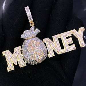 Colgante de Lujo con Forma de Bolsa de Dinero con Incrustaciones de Diamantes Simulados en Acabado Dorado con Cadena de Alta Gama de Estilo Hip Hop - Product Image 2