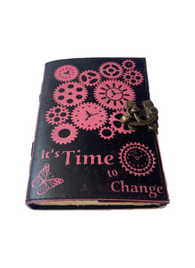 Es hora de cambiar Diario de cuero genuino Rosa impreso Libro antiguo de Shadow Notebook Sketchbook Diario en blanco con latón C-Lock - Product Image 6