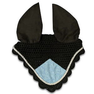 Bonnet d'oreille de cheval au crochet fait à la main Voile de mouche élégant avec garniture de paillettes Parfait pour l'entraînement d'équitation et les ensembles assortis de compétition - Product Image 1
