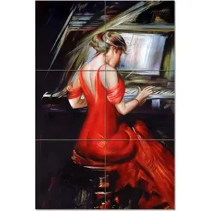 Mujer en azulejo rojo Mural para cocina y baño Mármol Cerámica Ducha Pared Backsplash - Product Image 1