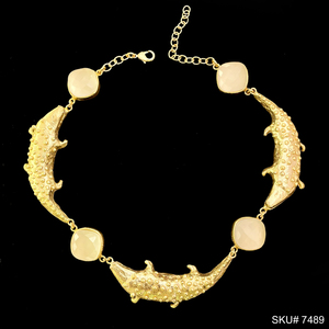 Elegante collar con colgante de cocodrilo de piedras preciosas de cuarzo rosa chapado en oro hoja de perla de latón clásico elegante moda de mujer SKU7489 - Product Image 3